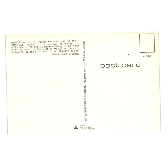 Vintage Postcard Fishing Fine Port Aransas Texas Frank B Whaley Boat Barge Water - Picture 2 of 2